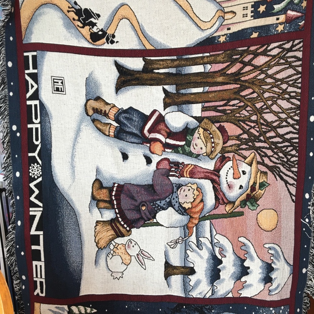 Mary Engelbreit woven blanket with snowman scene